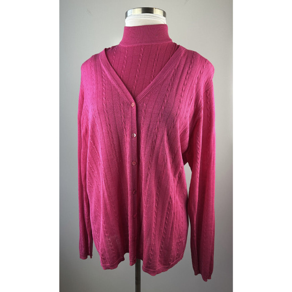 Diane Gilman Silk Cable Knit Sleeveless Top & Button Cardigan Set Plus Size 2X - Picture 2 of 16